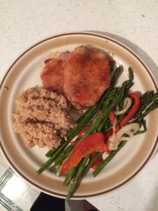 Sweet and Spicy Asian Inspired Pork Chops with Roasted veggies
