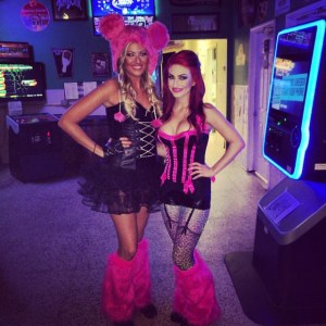 Ashton and I in our party gear for work